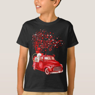 Bichon Frise Riding Red Truck Valentine Butterfly T-Shirt