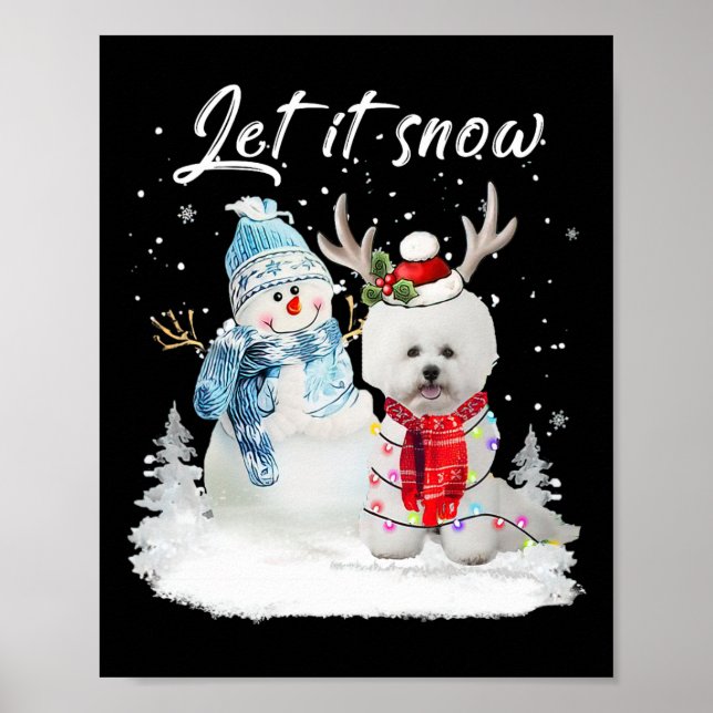 Bichon Frise Santa Dog Christmas Snowman Xmas Paja Poster (Front)