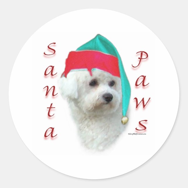 Bichon Frise Santa Paws Classic Round Sticker (Front)