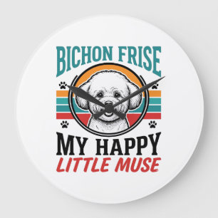 Bichon Frise Shirt Vintage Spirit Dog Art_1 Large Clock
