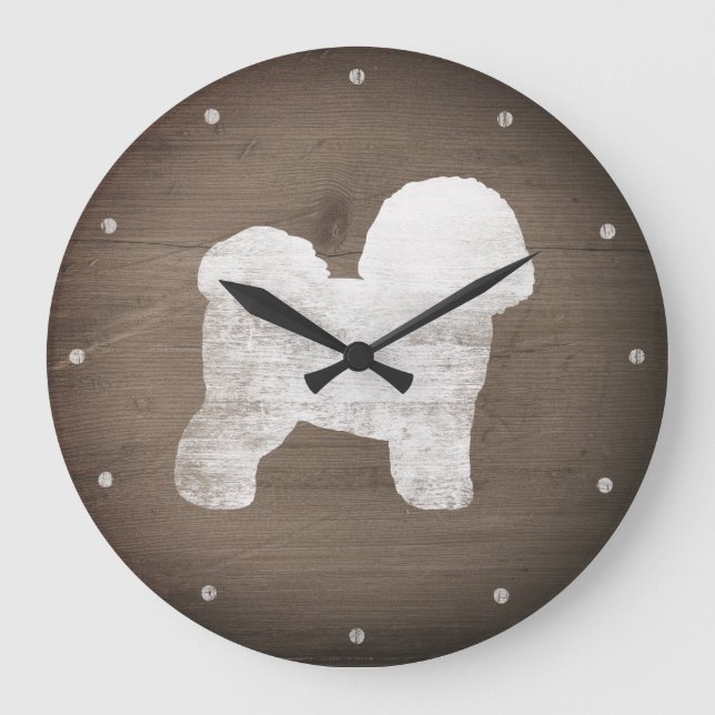 Bichon Frise Silhouette Rustic Style Large Clock (Front)