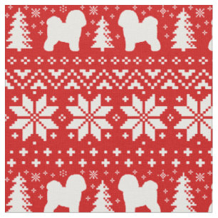 Bichon Frise Silhouettes Christmas Pattern Red Fabric