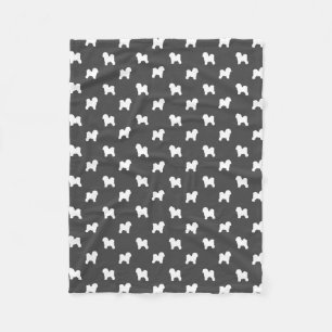 Bichon Frise Silhouettes Pattern Grey and White Fleece Blanket