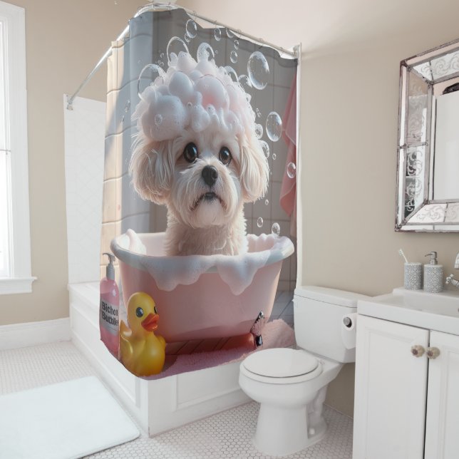Bichon Frise Sloppy Sleepy Cute Funny  Shower Curtain (In Situ)