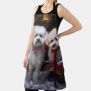Bichon Frise Snowy Sleigh Christmas Decor Apron