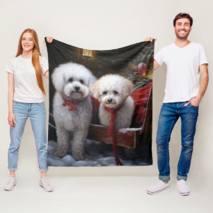 Bichon Frise Snowy Sleigh Christmas Decor Fleece Blanket