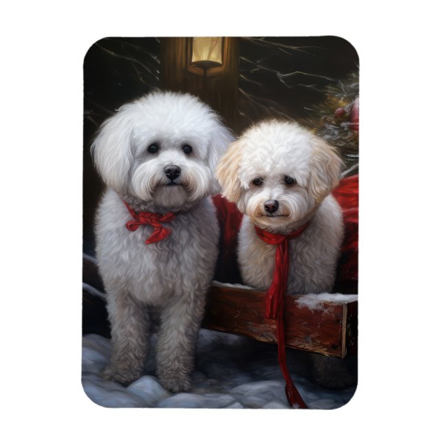 Bichon Frise Snowy Sleigh Christmas Decor Magnet (Vertical)