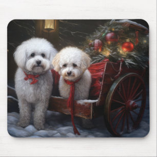Bichon Frise Snowy Sleigh Christmas Decor Mouse Mat