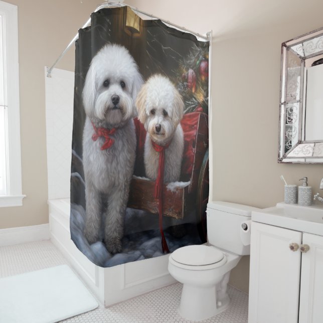 Bichon Frise Snowy Sleigh Christmas Decor Shower Curtain (In Situ)