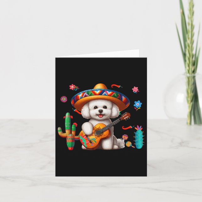 Bichon Frise Sombrero Mexican Guitar Cinco De Mayo Card (Front)
