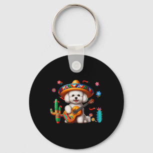 Bichon Frise Sombrero Mexican Guitar Cinco De Mayo Key Ring