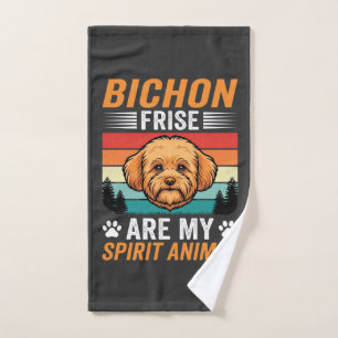 Bichon Frise Spirit Animal Retro Dog Hand Towel