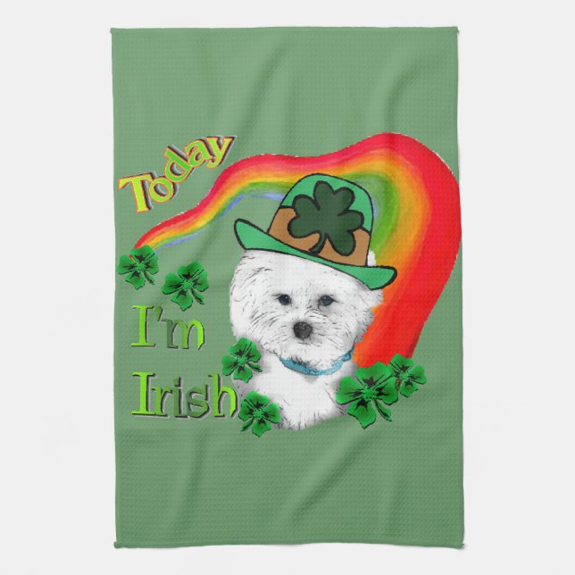 Bichon Frise St Patricks Tea Towel (Vertical)