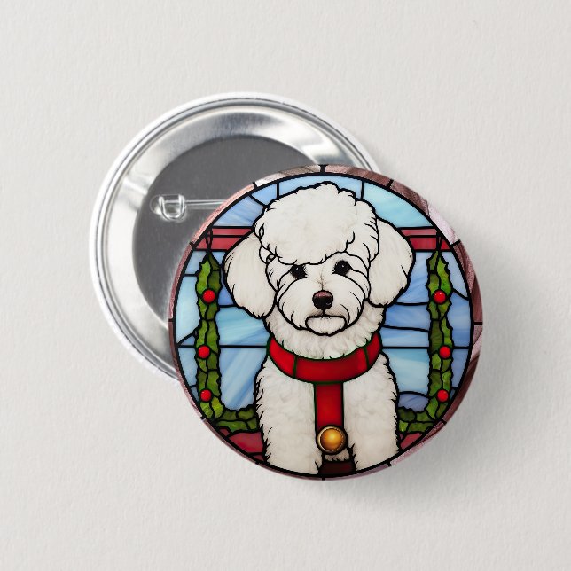 Bichon Frise Stained Glass Christmas  6 Cm Round Badge (Front & Back)