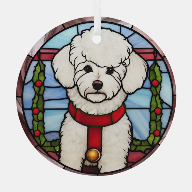 Bichon Frise Stained Glass Christmas  Glass Tree Decoration (Back)