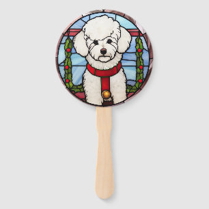 Bichon Frise Stained Glass Christmas  Hand Fan