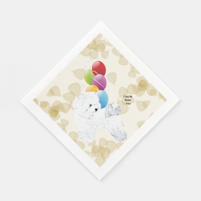 Bichon Frise Tan Leaves and Balloons Napkin (Corner)