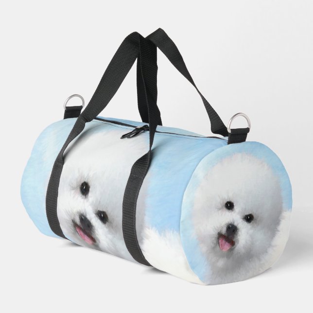 Bichon Frise Tenerife Painting White Cute Dog Art Duffle Bag (Left Corner)