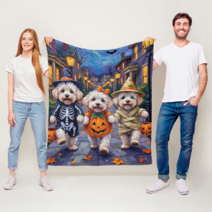 Bichon Frise Trick-or-Treating Halloween Costumes Fleece Blanket