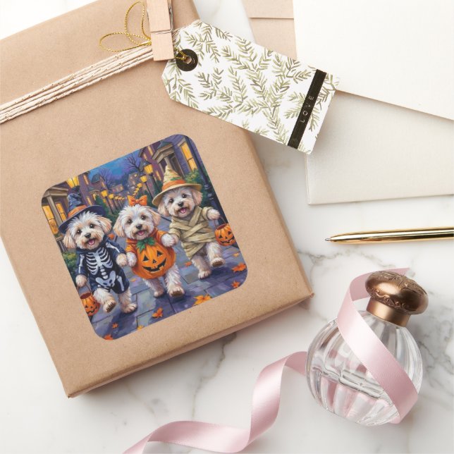 Bichon Frise Trick-or-Treating Halloween Costumes Square Sticker (Gifting)