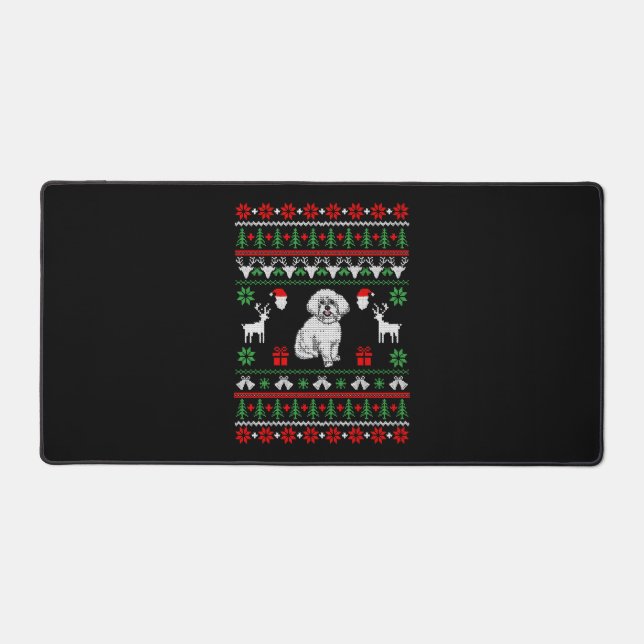 Bichon Frise Ugly Christmas Sweater Desk Mat (Front)