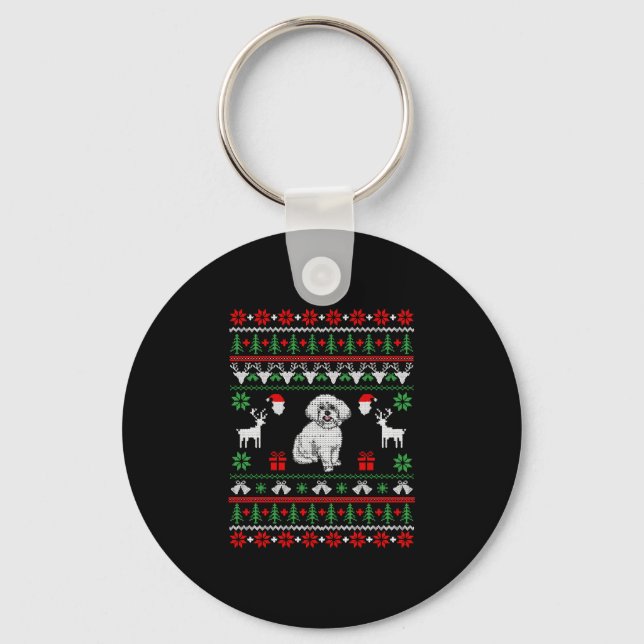 Bichon Frise Ugly Christmas Sweater Key Ring (Front)