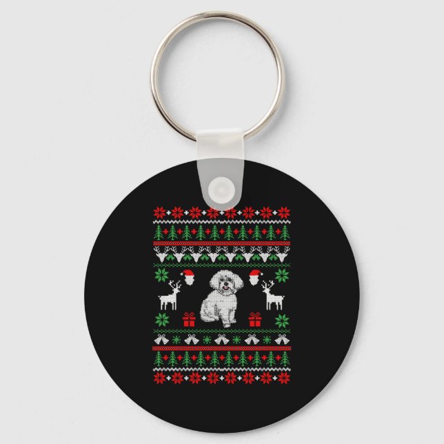 Bichon Frise Ugly Christmas Sweater Key Ring (Front)
