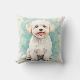 Bichon Frise Watercolor Bubble Pattern Art Cushion