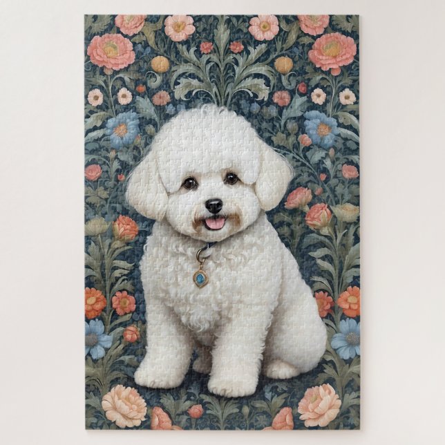 Bichon Frisé William Morris Inspired Floral Jigsaw Puzzle (Vertical)