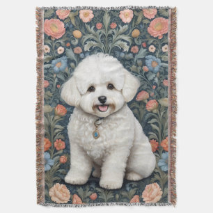Bichon Frisé William Morris Inspired Floral Throw Blanket