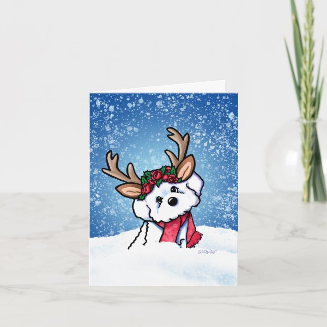Bichon Frise Winter Deer Card (Front)
