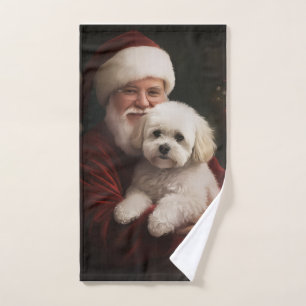 Bichon Frise with Santa Claus Festive Christmas  Bath Towel Set