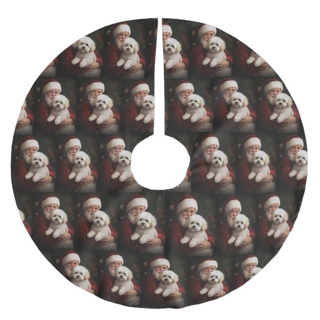 Bichon Frise with Santa Claus Festive Christmas  Brushed Polyester Tree Skirt (Front)