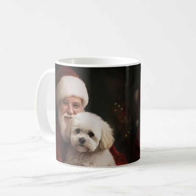 Bichon Frise with Santa Claus Festive Christmas  Coffee Mug (Front Left)