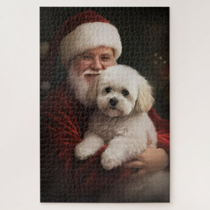 Bichon Frise with Santa Claus Festive Christmas  Jigsaw Puzzle