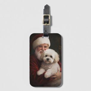 Bichon Frise with Santa Claus Festive Christmas  Luggage Tag
