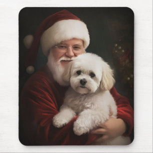 Bichon Frise with Santa Claus Festive Christmas  Mouse Mat