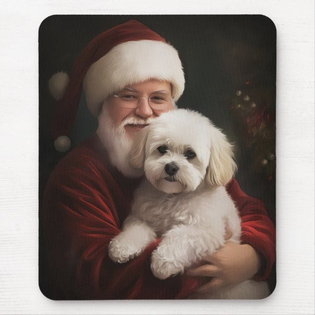 Bichon Frise with Santa Claus Festive Christmas  Mouse Mat (Front)
