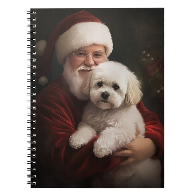 Bichon Frise with Santa Claus Festive Christmas  Notebook (Front)