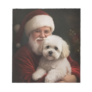 Bichon Frise with Santa Claus Festive Christmas Notepad