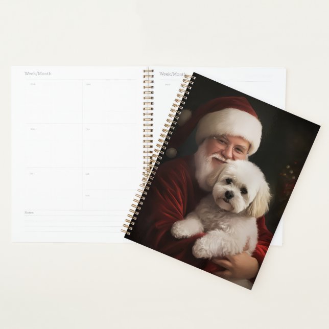 Bichon Frise with Santa Claus Festive Christmas  Planner (Display)