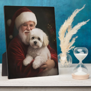 Bichon Frise with Santa Claus Festive Christmas  Plaque