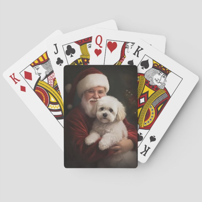 Bichon Frise with Santa Claus Festive Christmas  Playing Cards (Back)