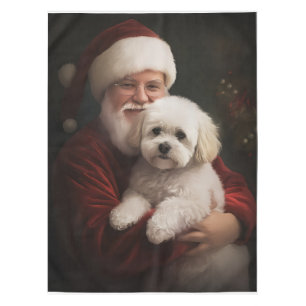 Bichon Frise with Santa Claus Festive Christmas Tablecloth