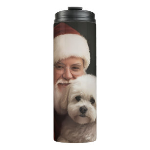 Bichon Frise with Santa Claus Festive Christmas  Thermal Tumbler