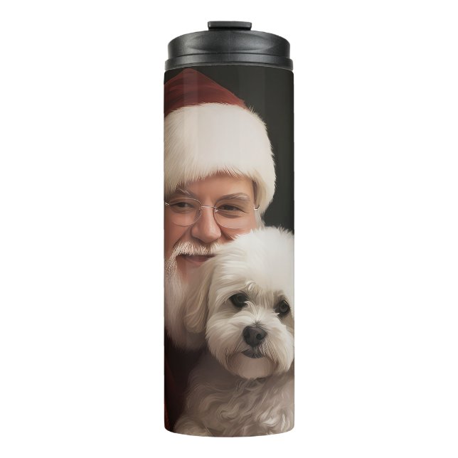 Bichon Frise with Santa Claus Festive Christmas  Thermal Tumbler (Front)