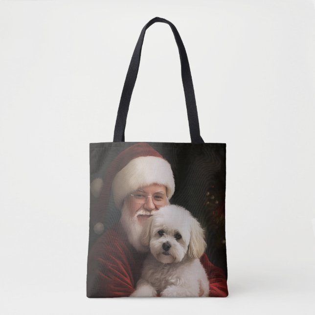 Bichon Frise with Santa Claus Festive Christmas  Tote Bag (Front)