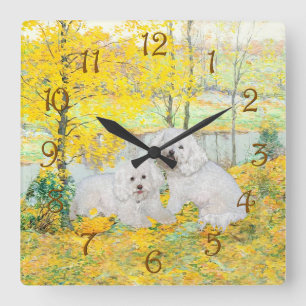 Bichon Frise Yellow Wood Square Wall Clock