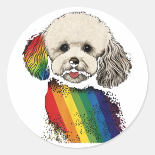 Bichon Gay Pride Dog LGBT Rainbow Flag on Bichon F Classic Round Sticker