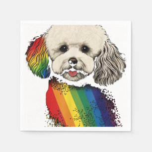 Bichon Gay Pride Dog LGBT Rainbow Flag on Bichon F Napkin